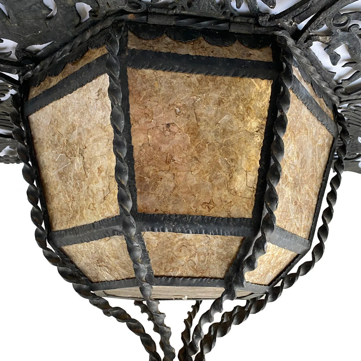 Spanish Colonial Style Lafayette Hughes Mansion Wrought Iron and Mica Ceiling Light
