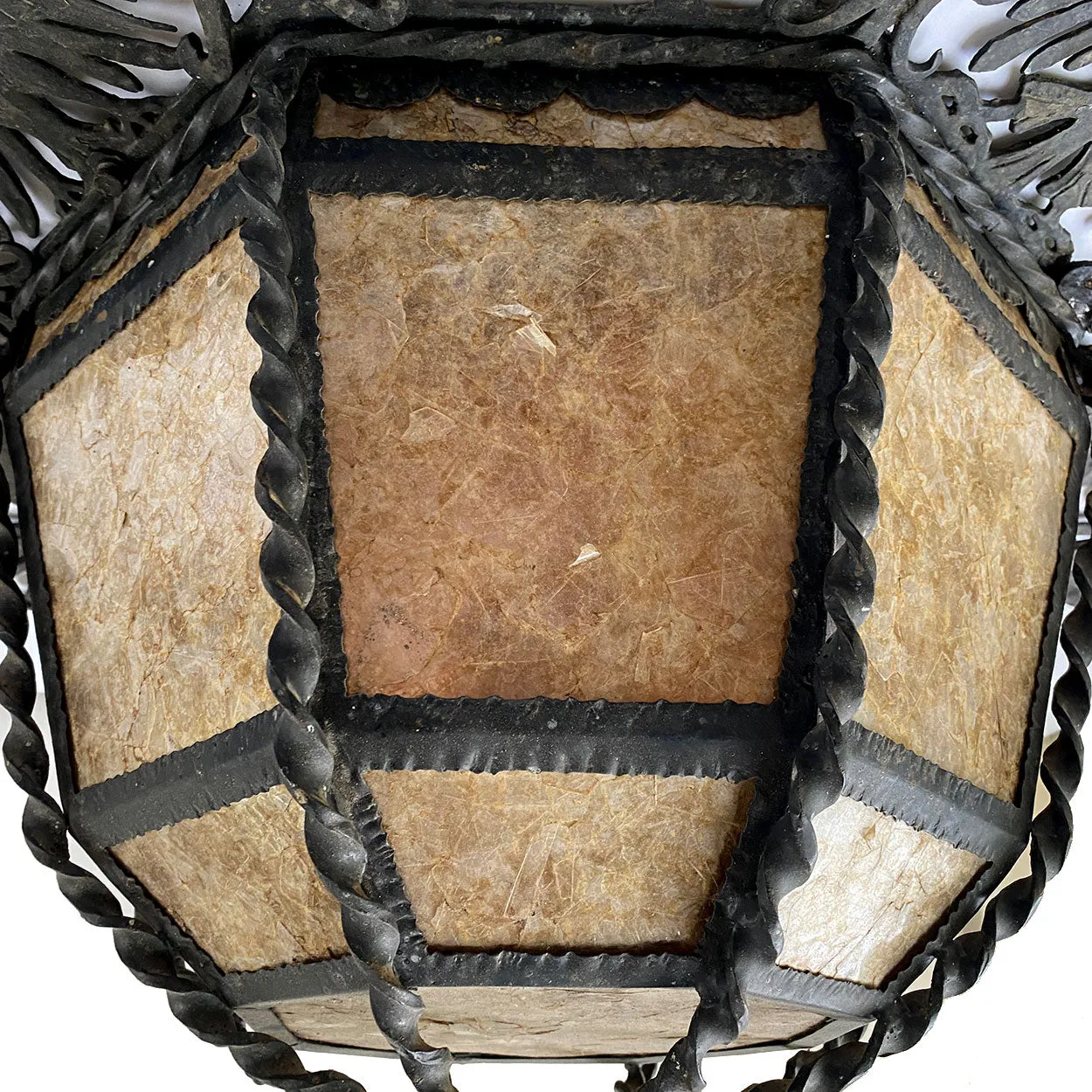 Spanish Colonial Style Lafayette Hughes Mansion Wrought Iron and Mica Ceiling Light