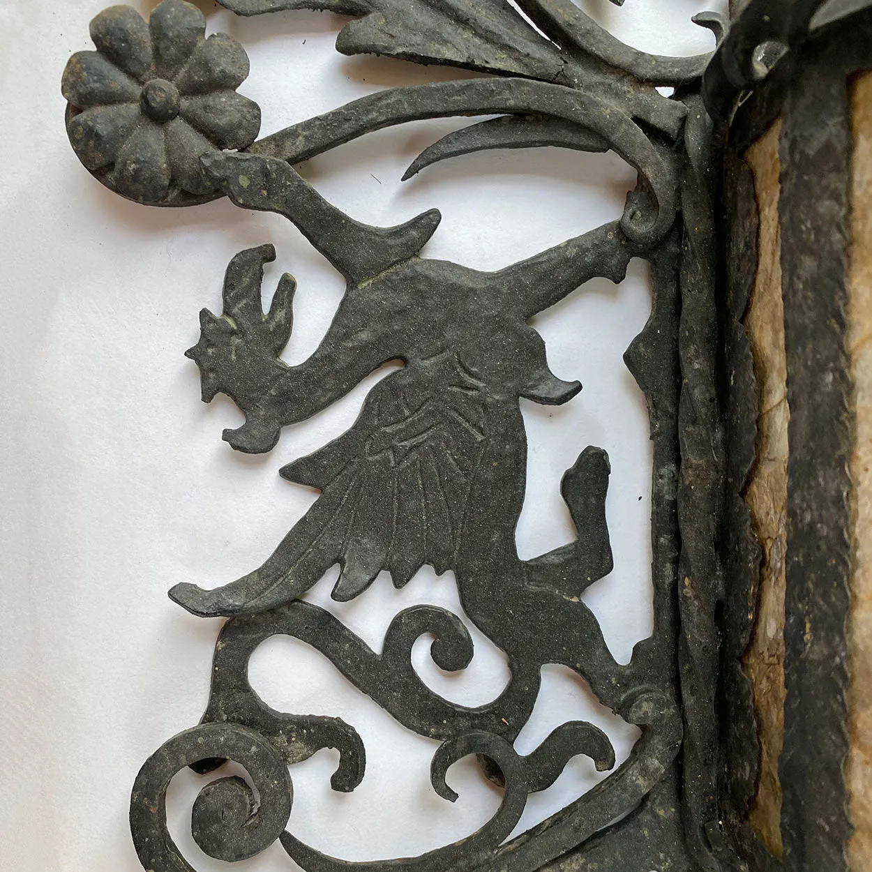 Spanish Colonial Style Lafayette Hughes Mansion Wrought Iron and Mica Ceiling Light