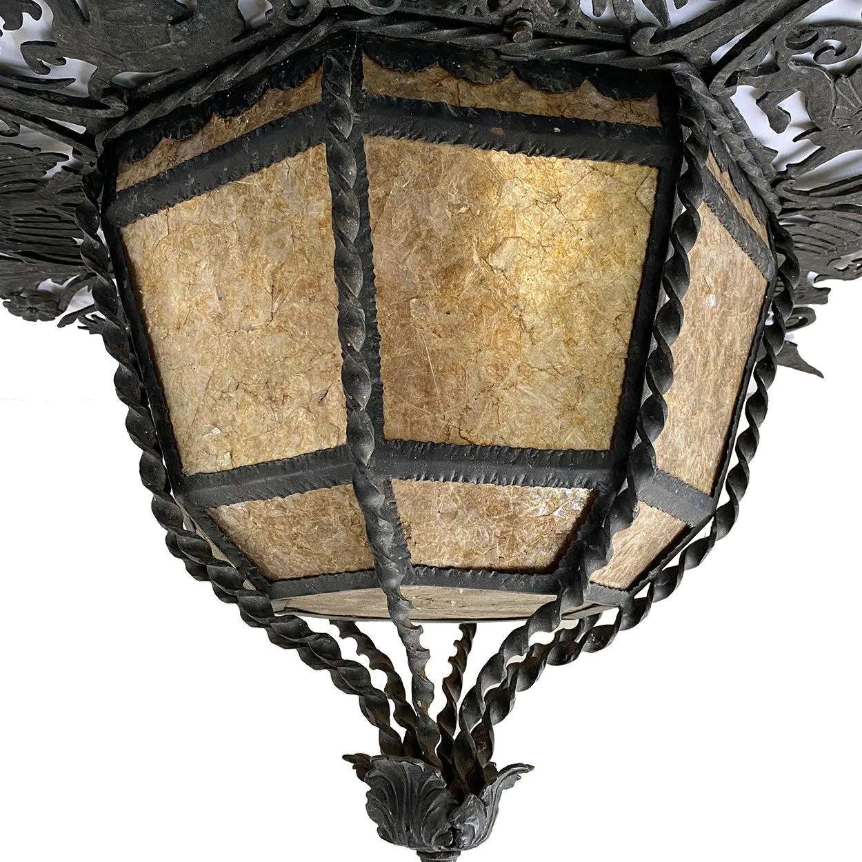 Spanish Colonial Style Lafayette Hughes Mansion Wrought Iron and Mica Ceiling Light