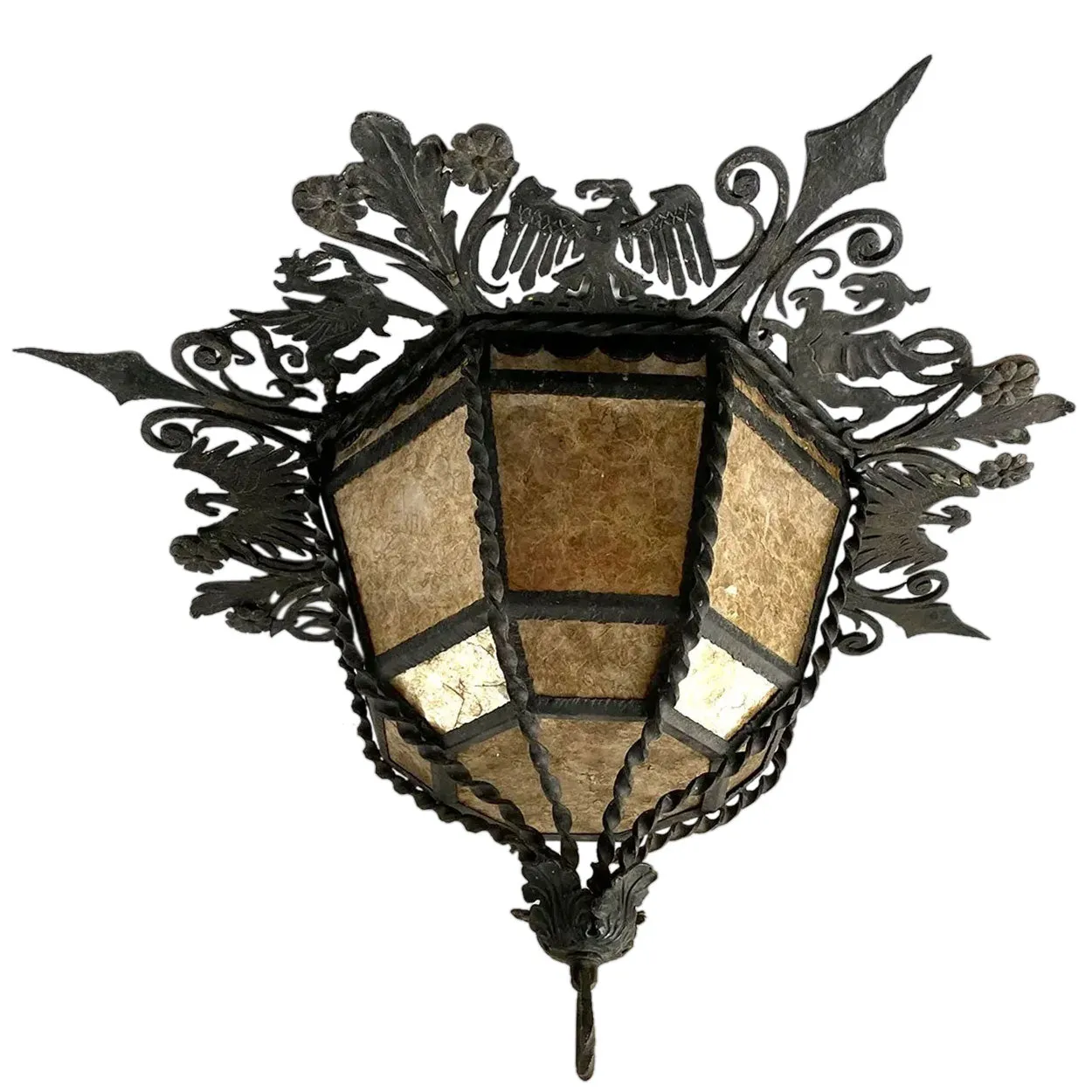 Spanish Colonial Style Lafayette Hughes Mansion Wrought Iron and Mica Ceiling Light
