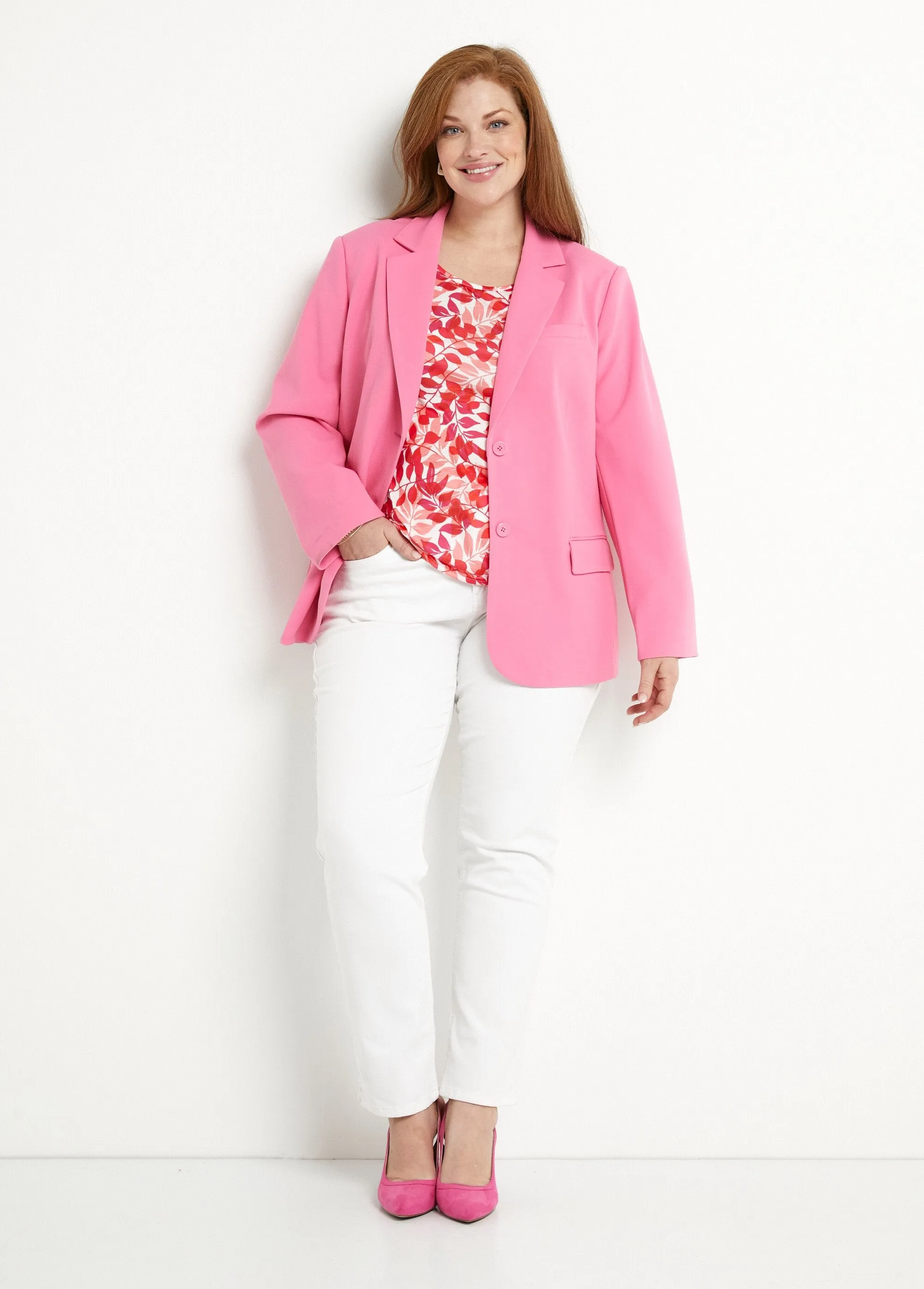 Straight cut plain knit blazer jacket