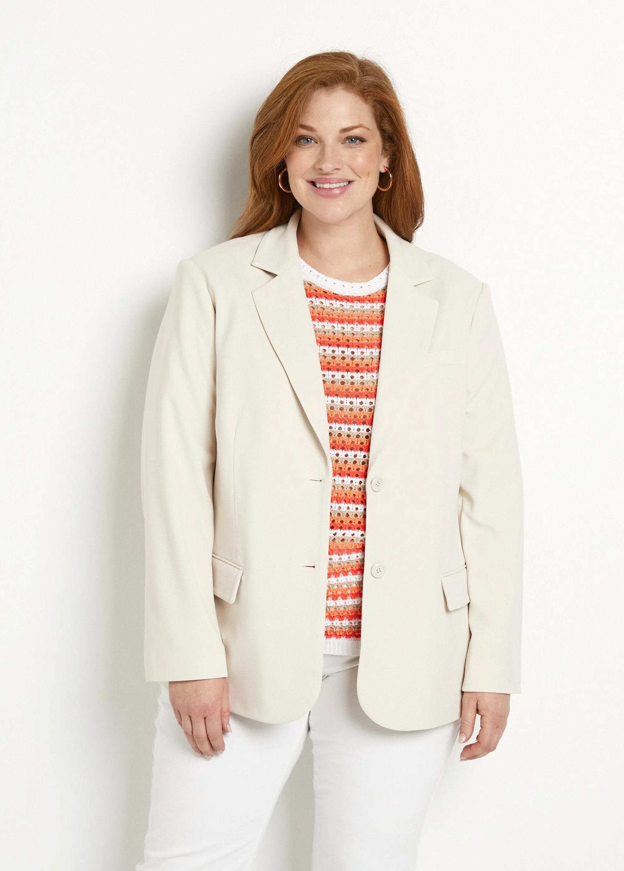 Straight cut plain knit blazer jacket