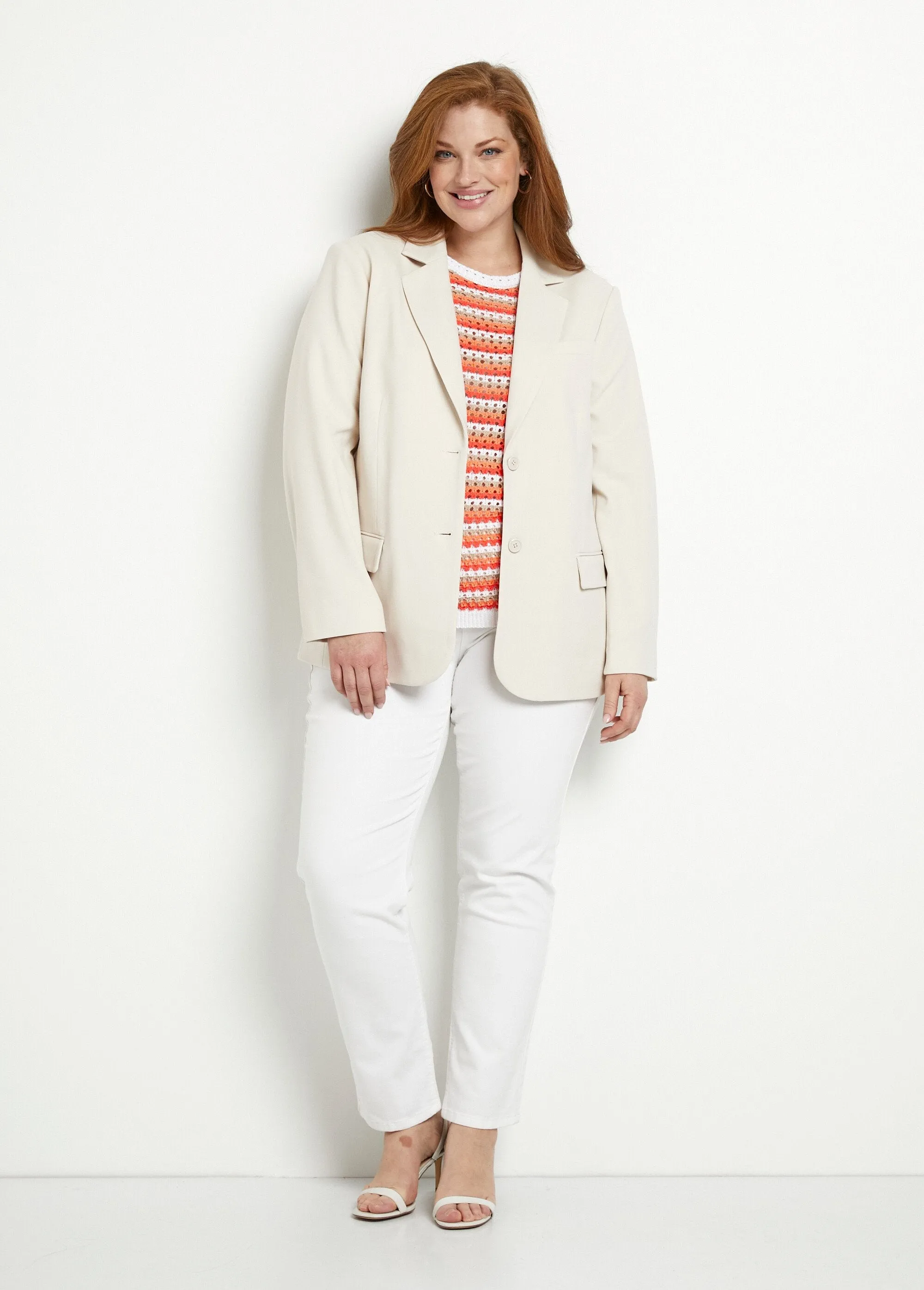 Straight cut plain knit blazer jacket