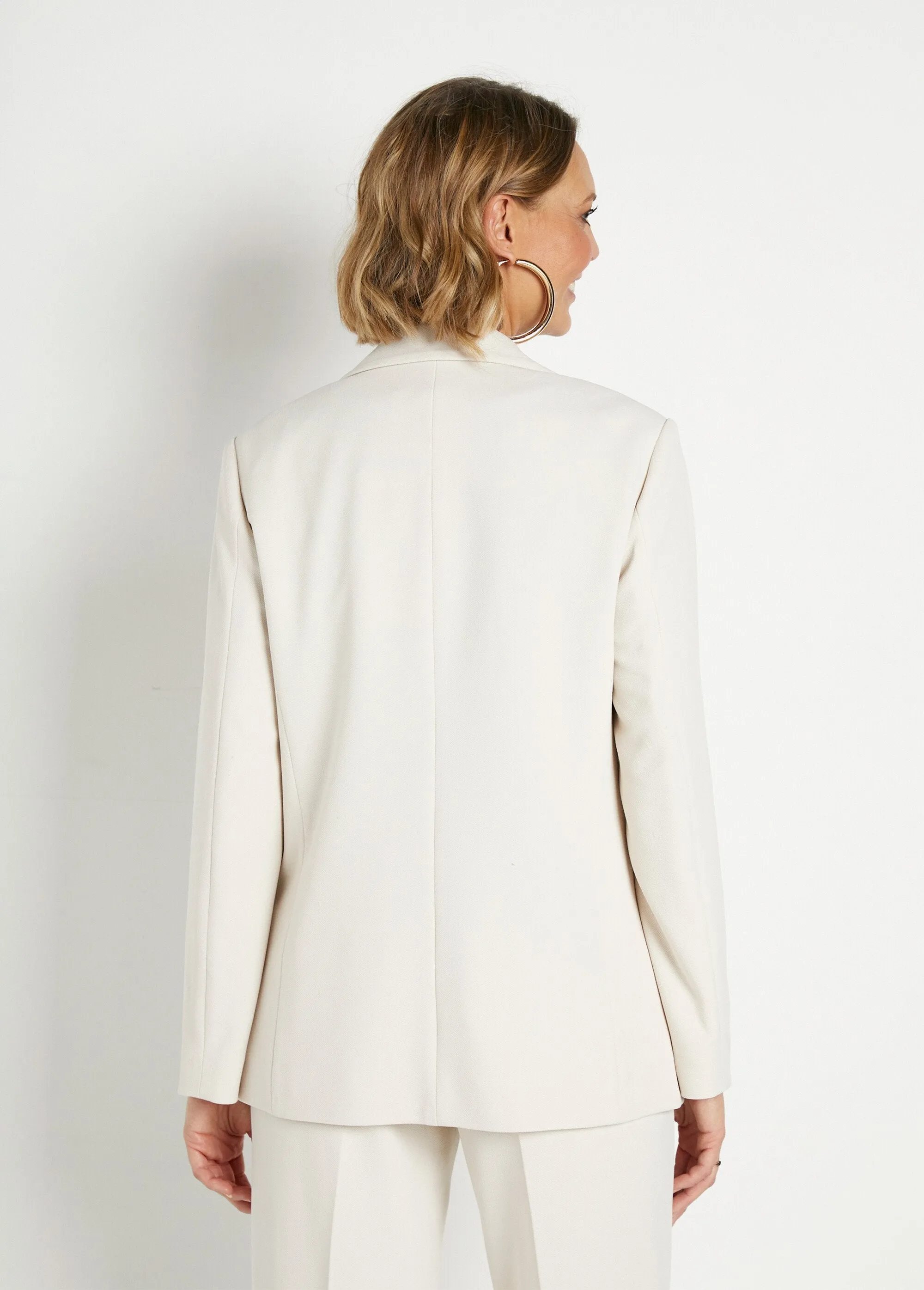 Straight cut plain knit blazer jacket