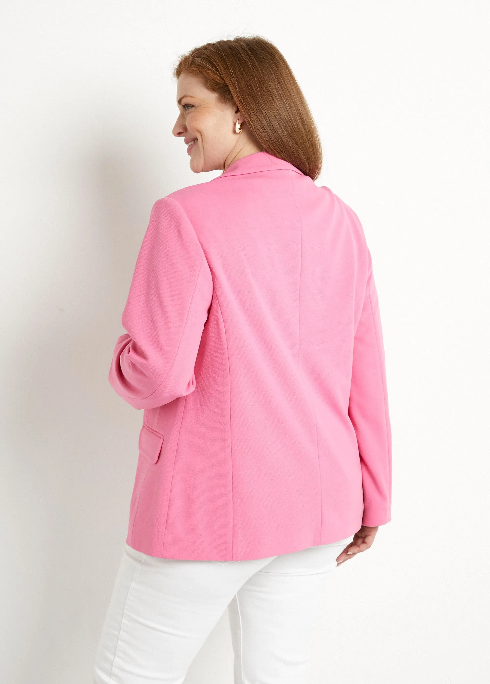Straight cut plain knit blazer jacket