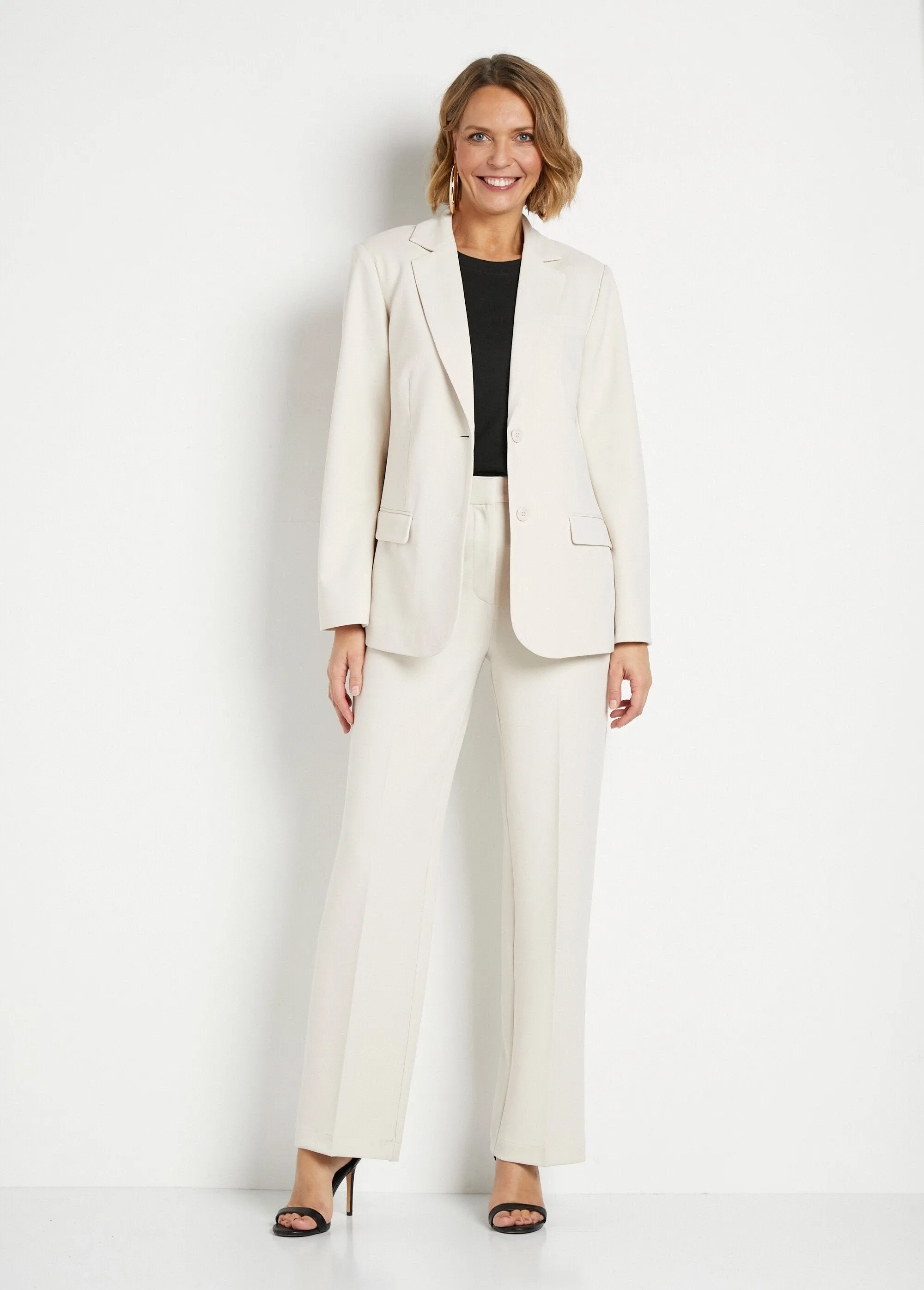 Straight cut plain knit blazer jacket