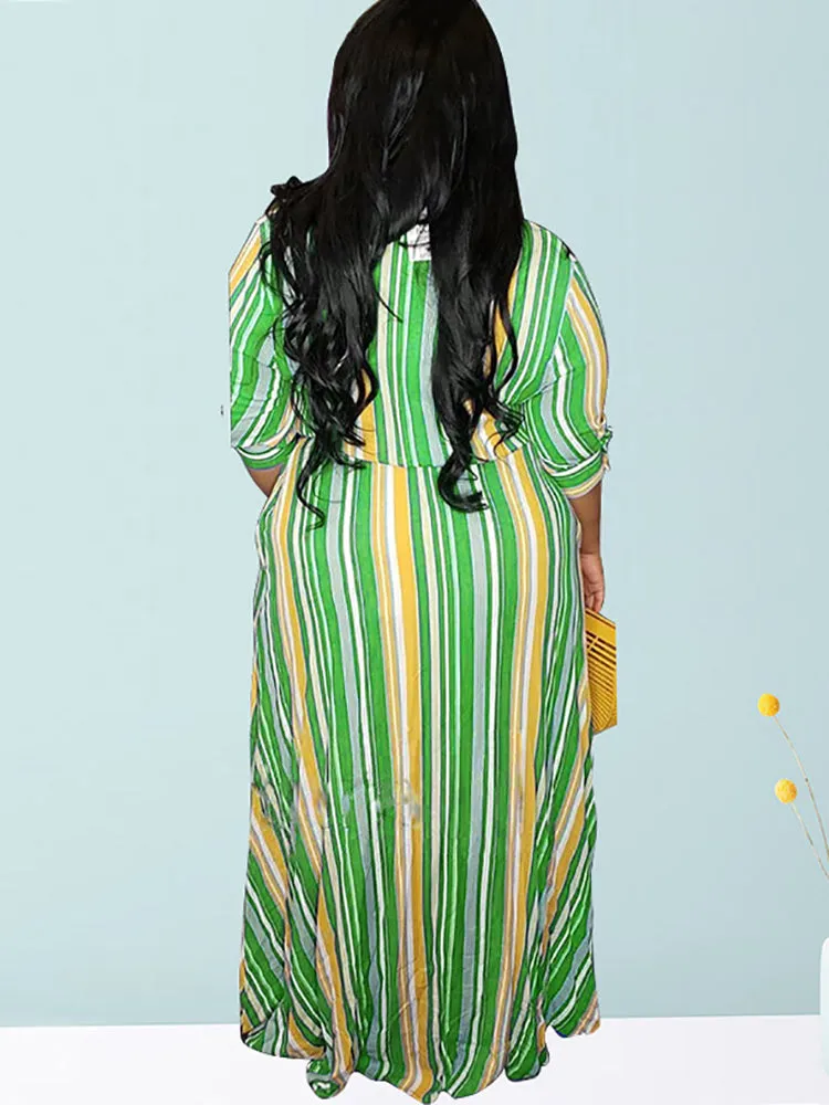 Stripe Belted Shirt Maxi Dress