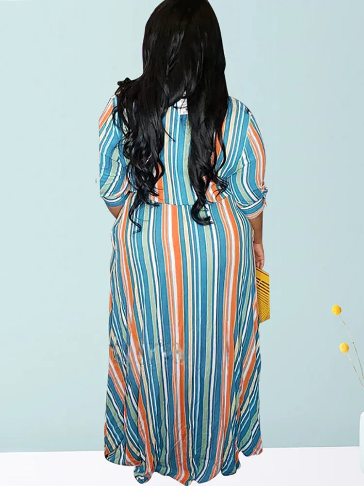 Stripe Belted Shirt Maxi Dress