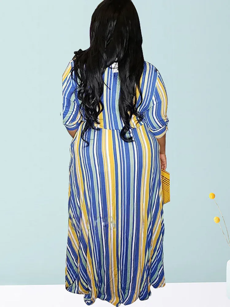 Stripe Belted Shirt Maxi Dress