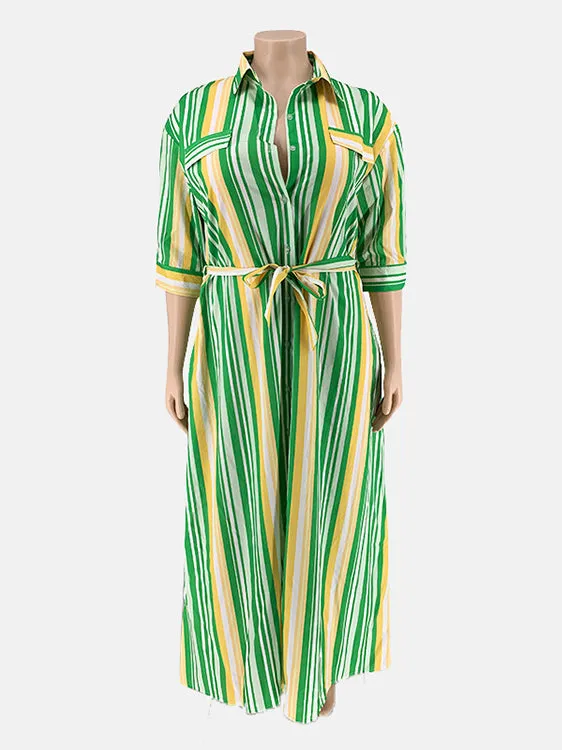 Stripe Belted Shirt Maxi Dress