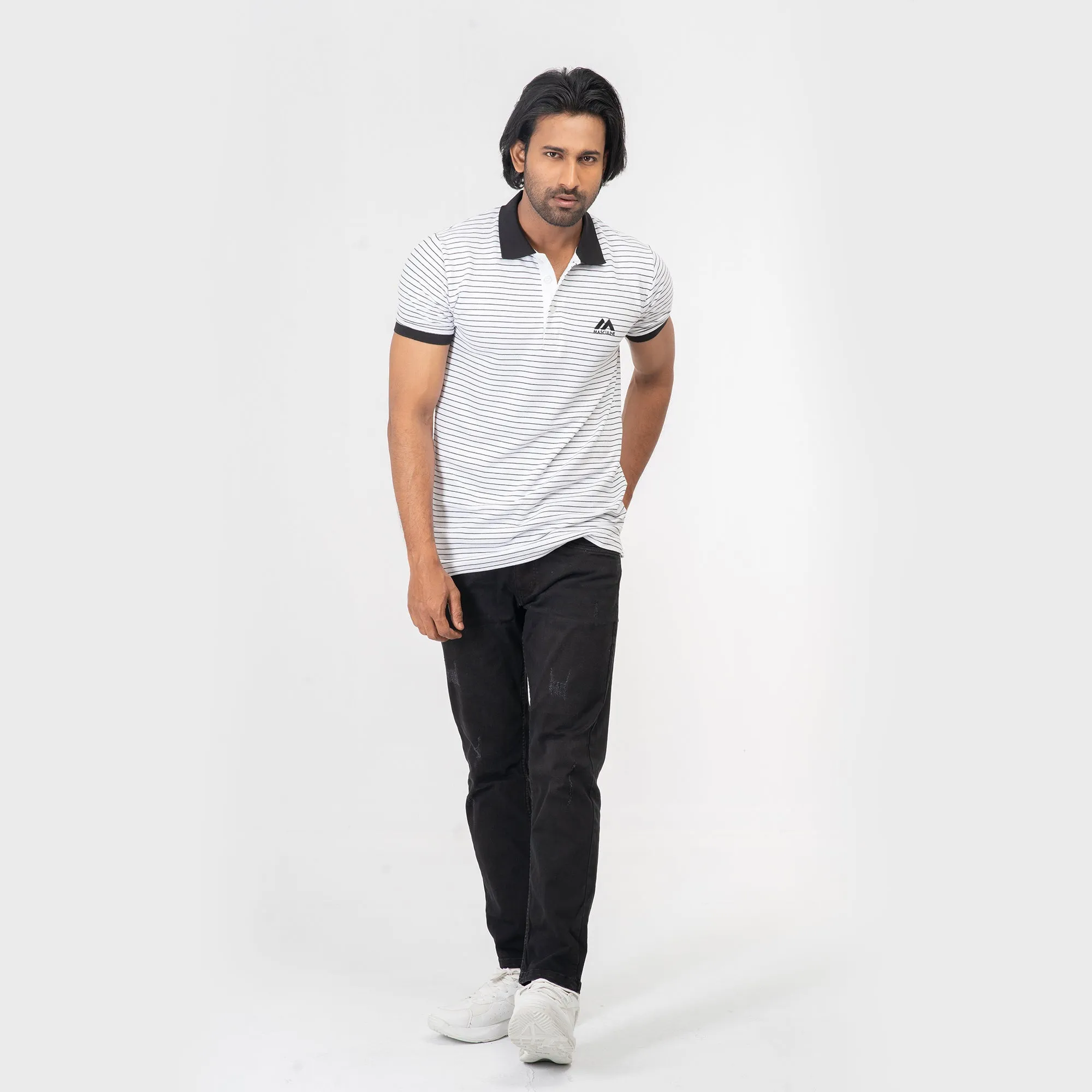 Stripe Polo Shirt - Black & White
