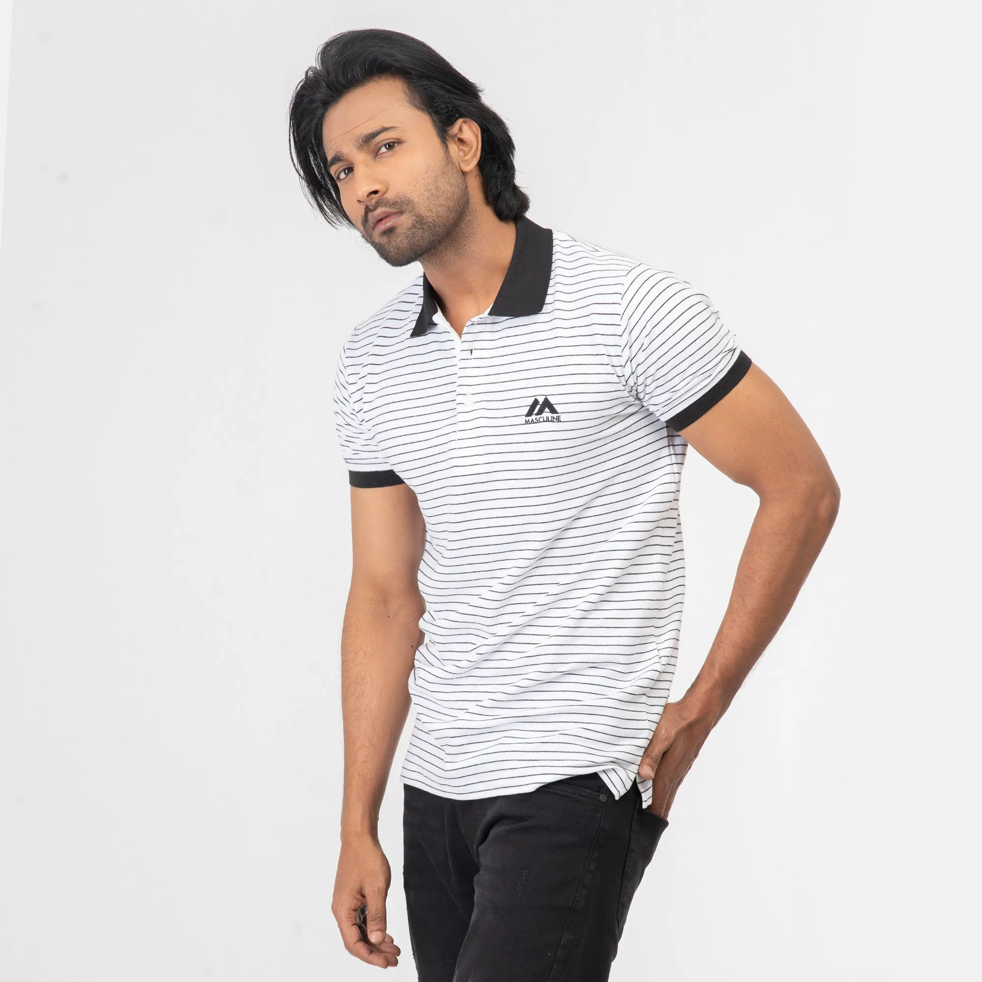 Stripe Polo Shirt - Black & White