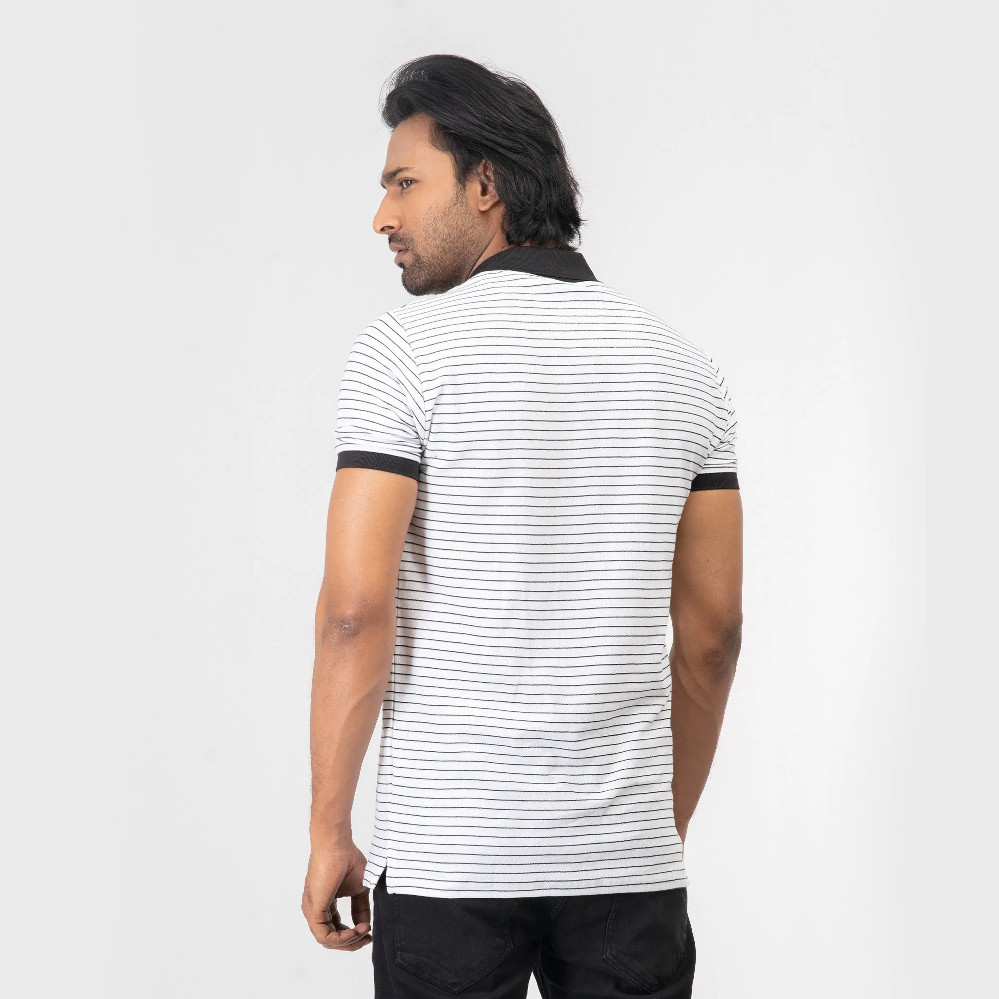Stripe Polo Shirt - Black & White