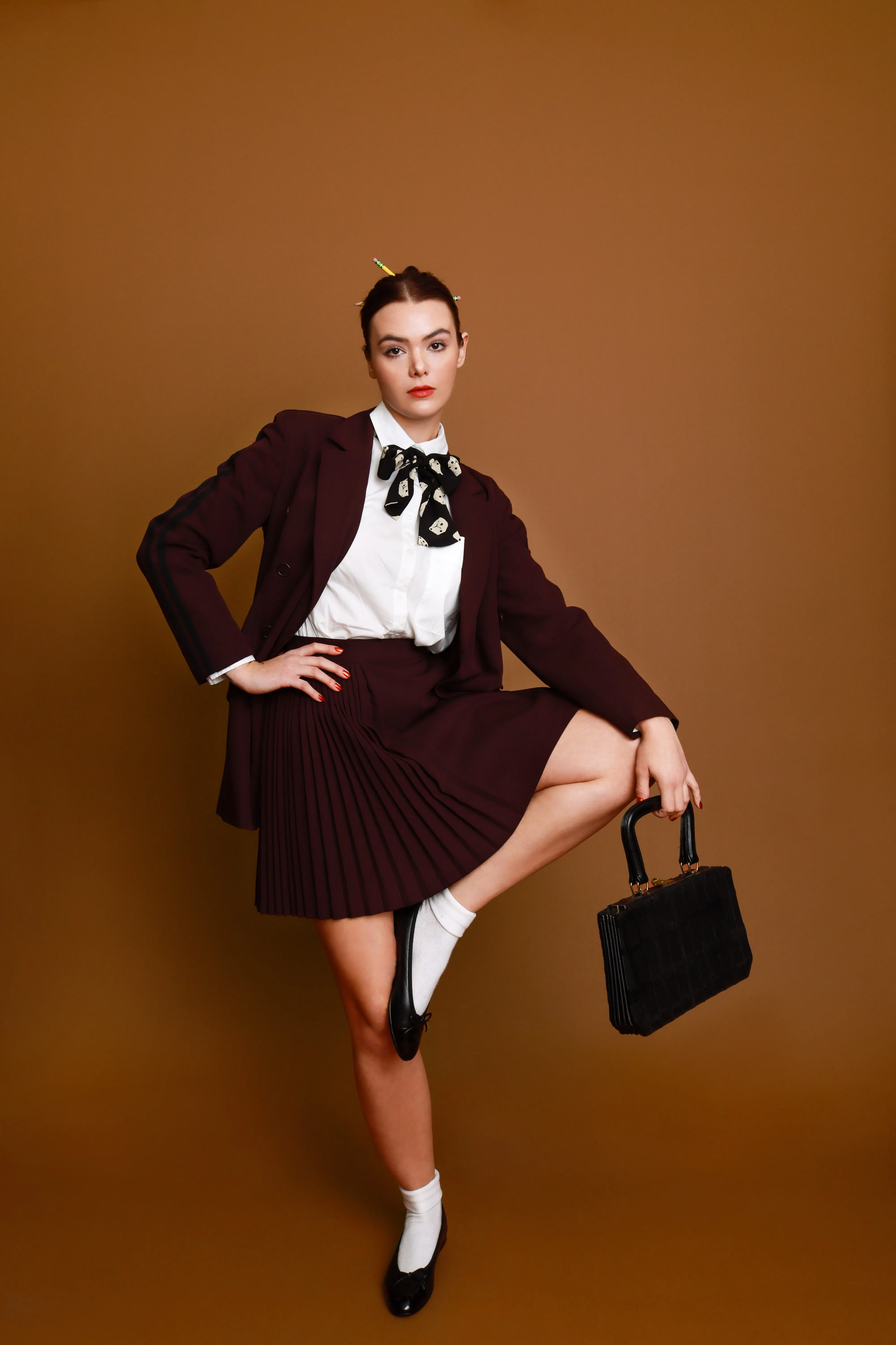 Stripes & Pleats Wool Skirt Set
