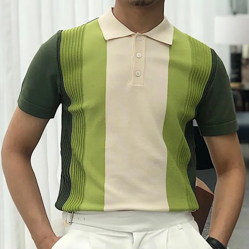 Summer New Color-blocking Sweater Lapel Short-sleeved Slim-fit POLO Shirt