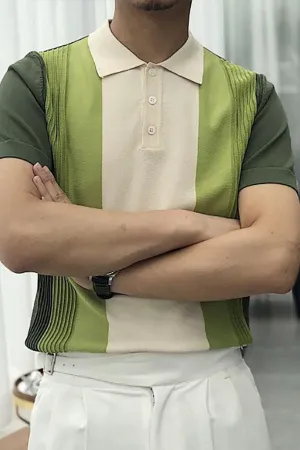 Summer New Color-blocking Sweater Lapel Short-sleeved Slim-fit POLO Shirt