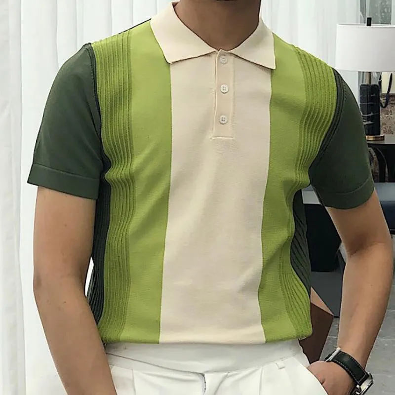 Summer New Color-blocking Sweater Lapel Short-sleeved Slim-fit POLO Shirt