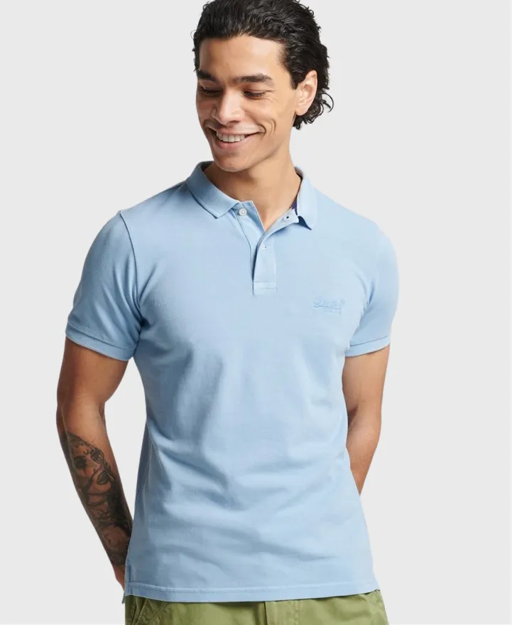 Superdry Vintage Destroy Polo Shirt Washed Light Blue