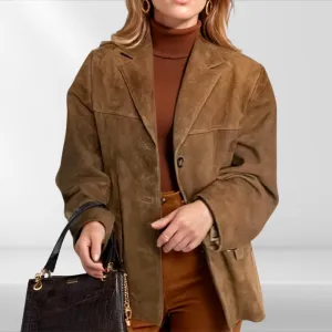 Suzanne | Soft Suede Oversized Blazer – Lightweight Mid-Season Office Jacket