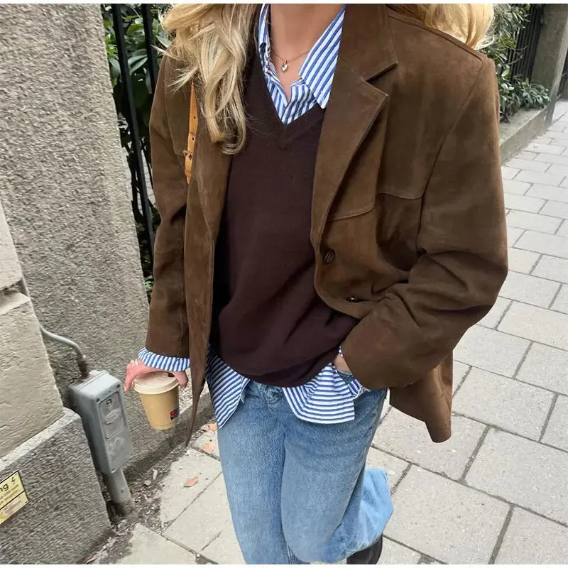 Suzanne | Soft Suede Oversized Blazer – Lightweight Mid-Season Office Jacket