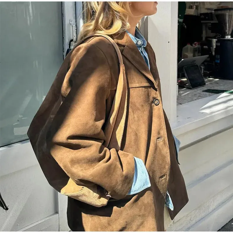 Suzanne | Soft Suede Oversized Blazer – Lightweight Mid-Season Office Jacket