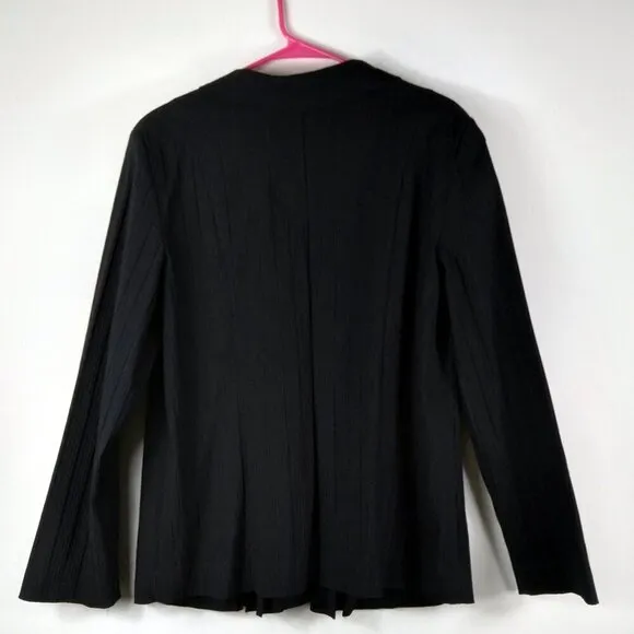 T Milano Black  Micro Pleated Triple Lapel Button Up Blazer Sz 14