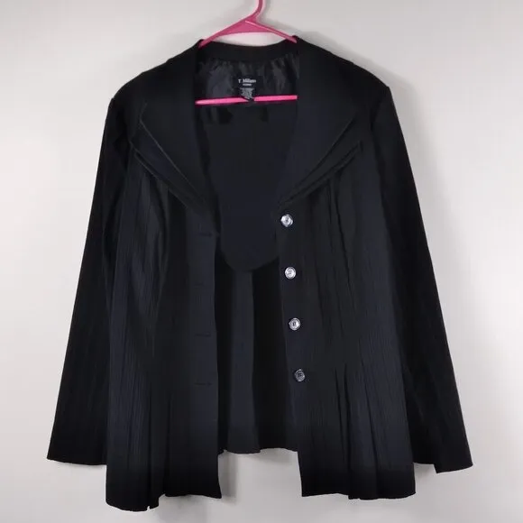 T Milano Black  Micro Pleated Triple Lapel Button Up Blazer Sz 14
