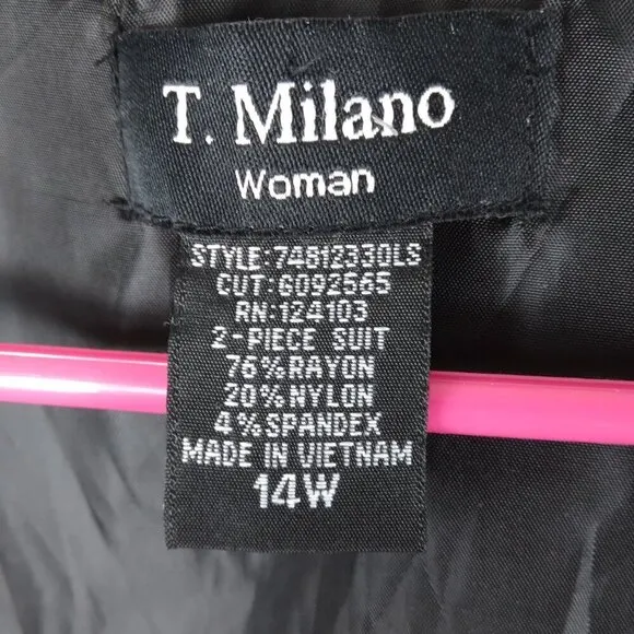 T Milano Black  Micro Pleated Triple Lapel Button Up Blazer Sz 14