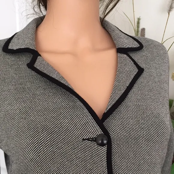 Talbots silk cotton double faced black white woven blazer
