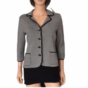 Talbots silk cotton double faced black white woven blazer