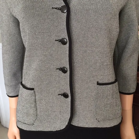 Talbots silk cotton double faced black white woven blazer