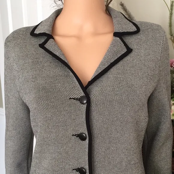 Talbots silk cotton double faced black white woven blazer