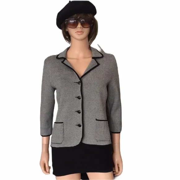 Talbots silk cotton double faced black white woven blazer