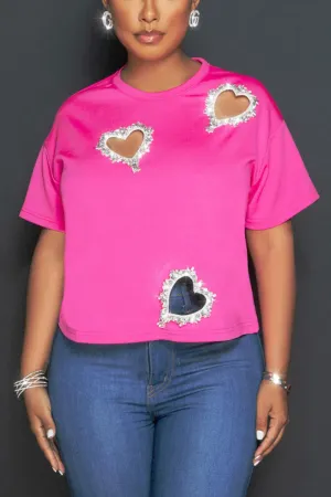 TG611 Round Neck Rhinestone T-Shirt Top