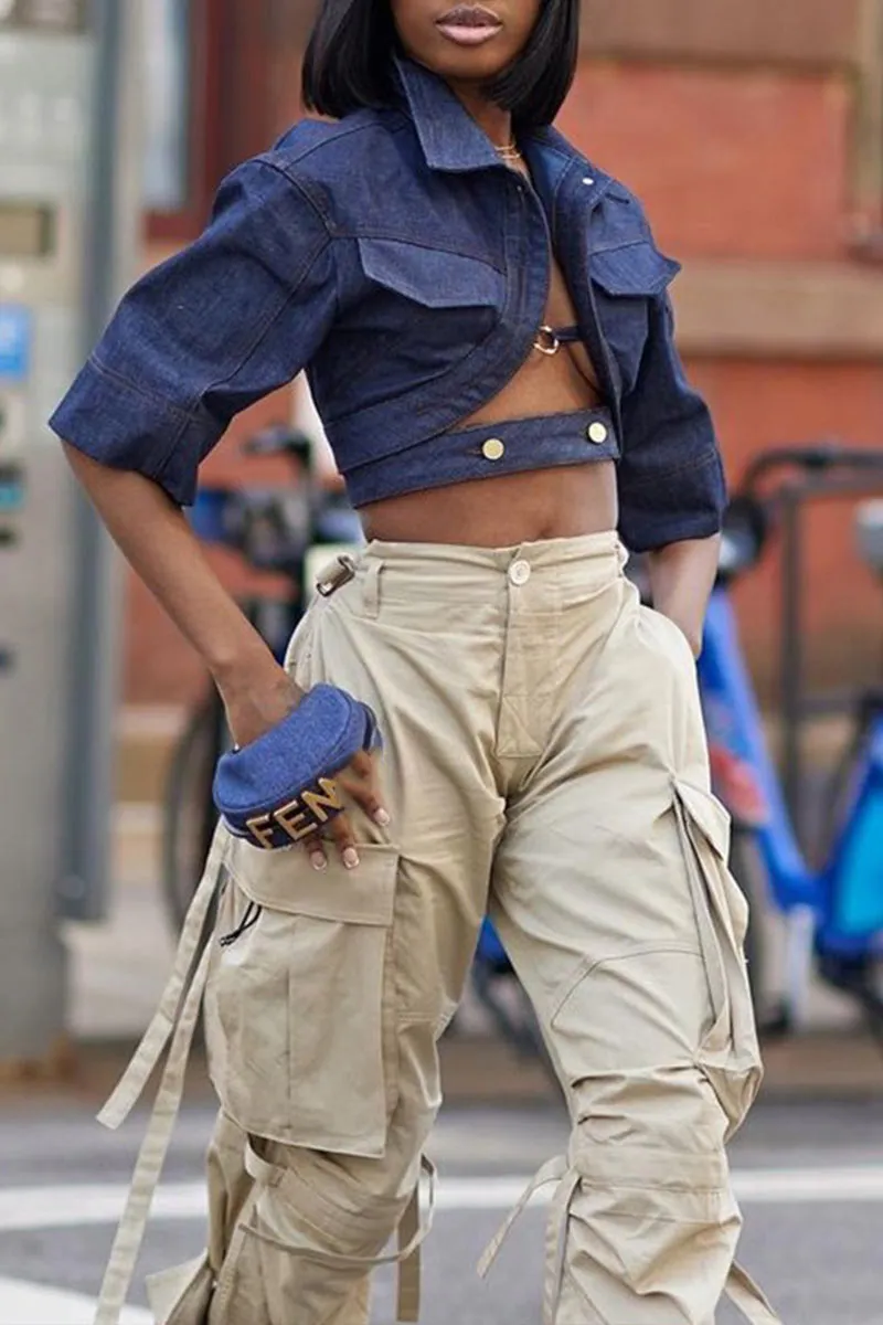 TI0201 Denim Crop Shirt