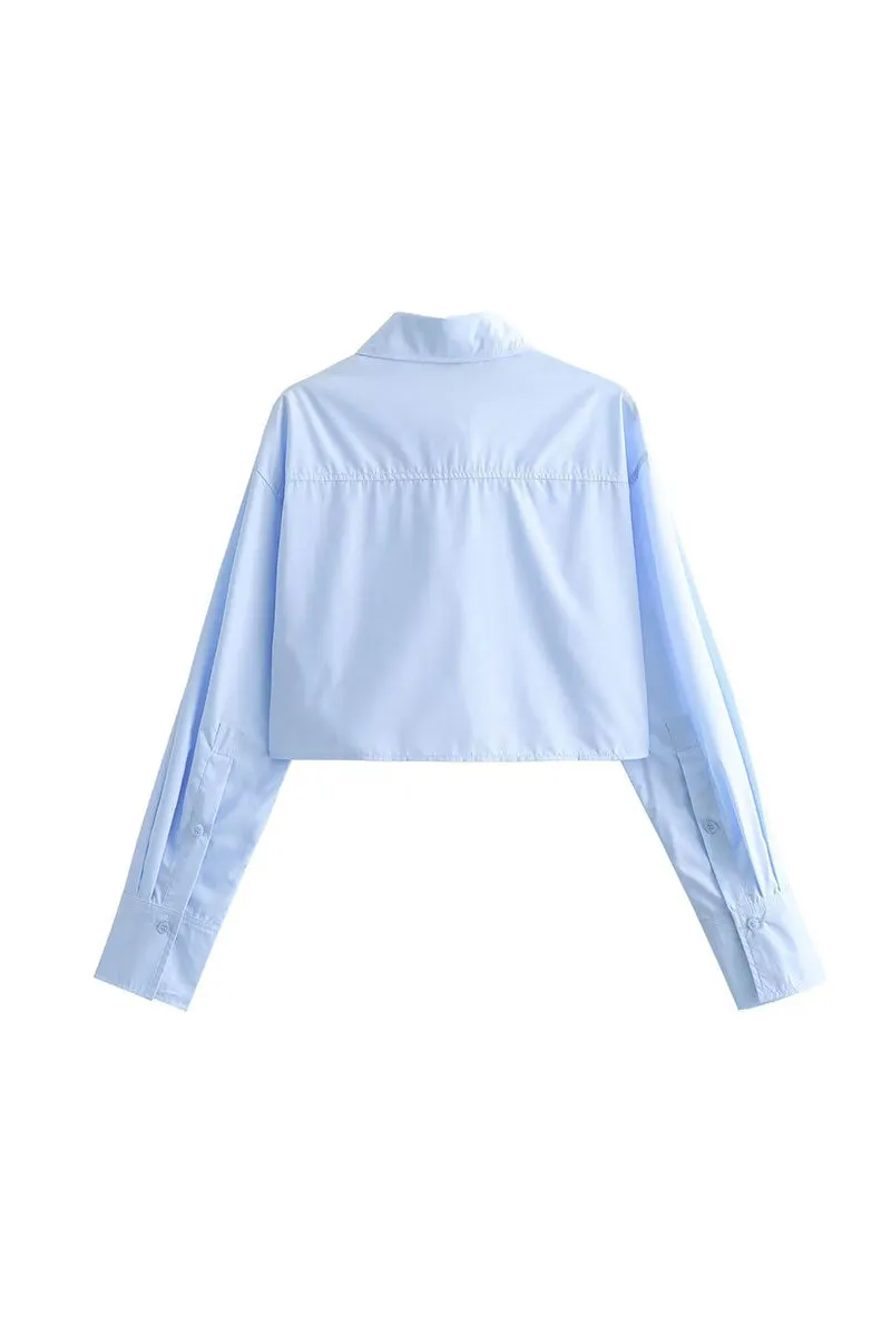 TJ0108 Button Down Crop Blouse Shirt