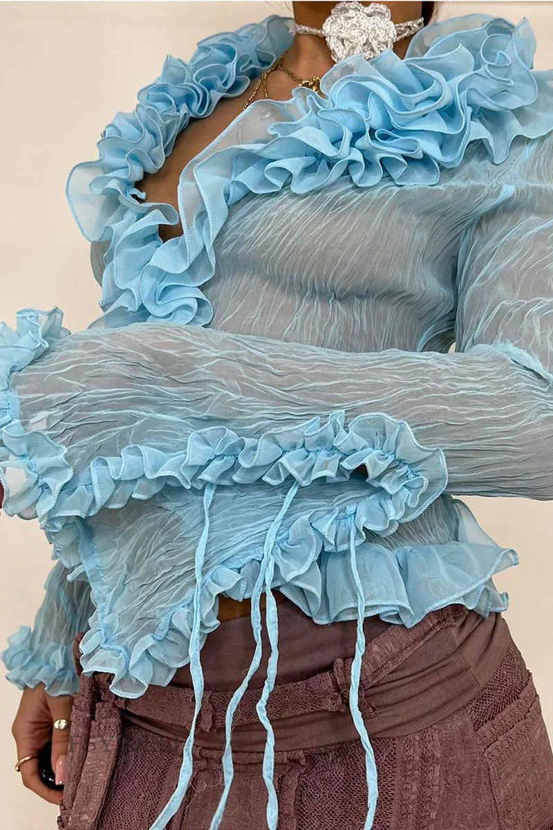TJ0347 Ruffle Tulle Blouse Shirt