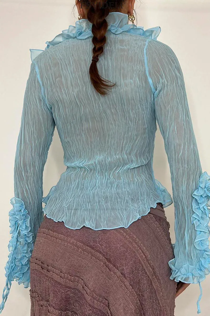 TJ0347 Ruffle Tulle Blouse Shirt