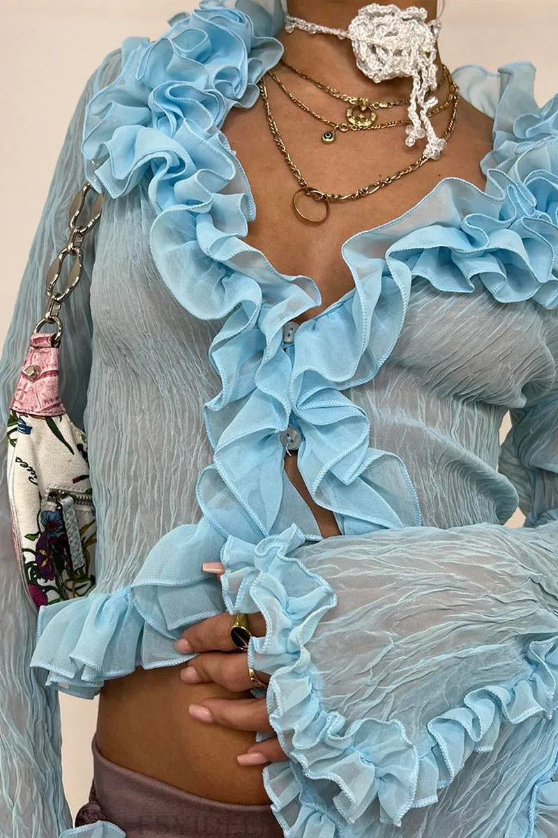 TJ0347 Ruffle Tulle Blouse Shirt