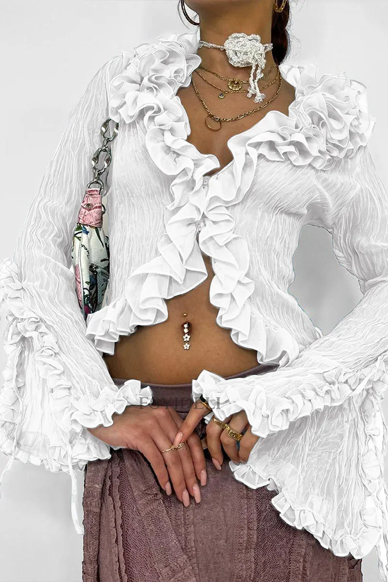TJ0347 Ruffle Tulle Blouse Shirt