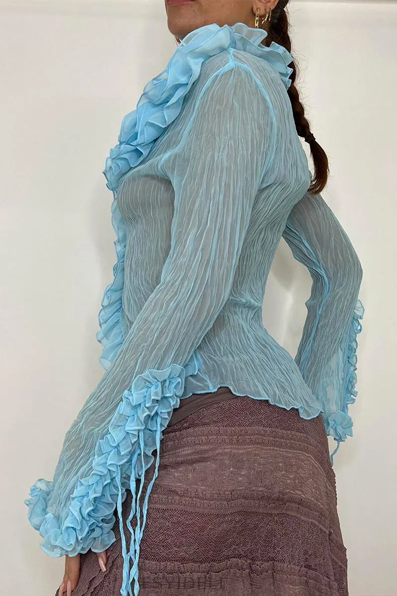 TJ0347 Ruffle Tulle Blouse Shirt