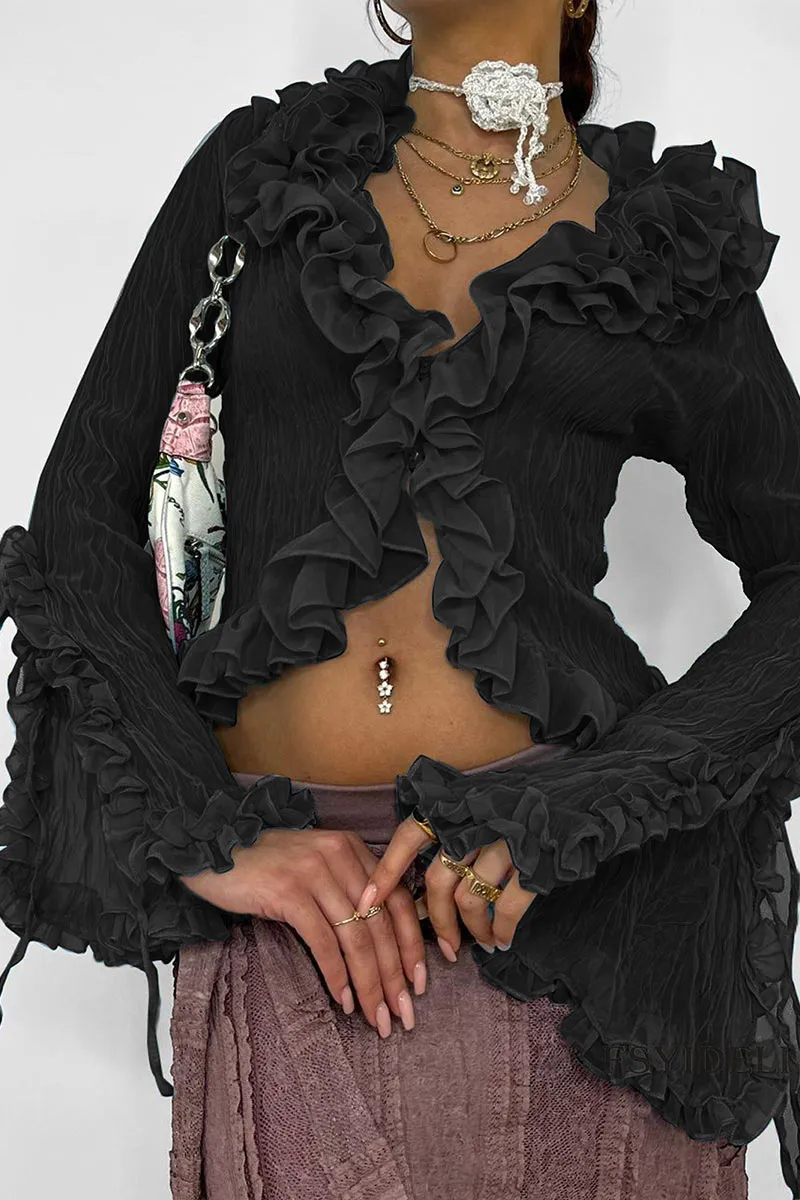 TJ0347 Ruffle Tulle Blouse Shirt
