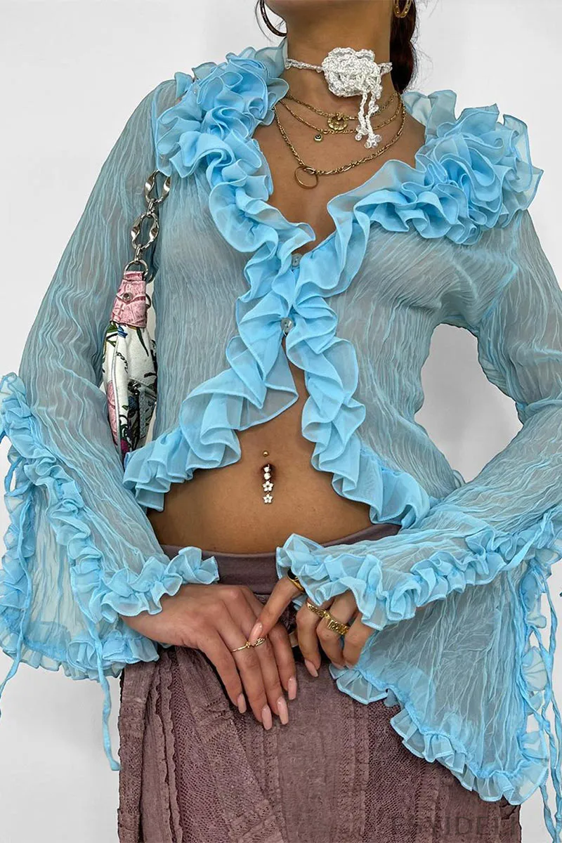 TJ0347 Ruffle Tulle Blouse Shirt