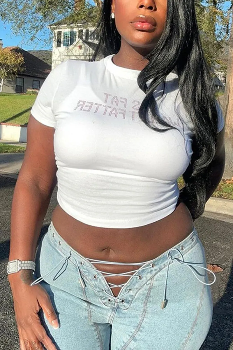 TM0273 Rhinestones Crop Tee
