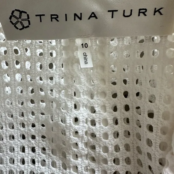 Trina Turk Cropped Sleeve Perforated Blazer White Eyelet