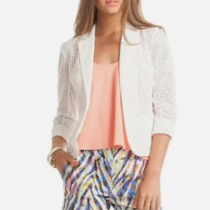 Trina Turk Cropped Sleeve Perforated Blazer White Eyelet