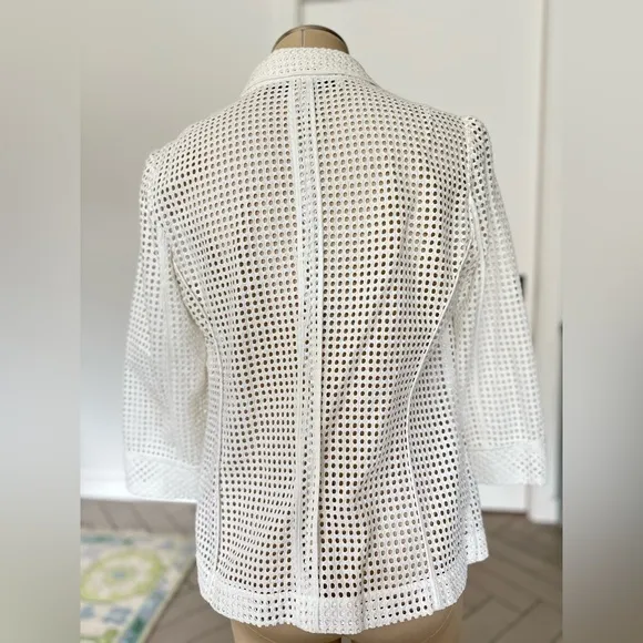 Trina Turk Cropped Sleeve Perforated Blazer White Eyelet