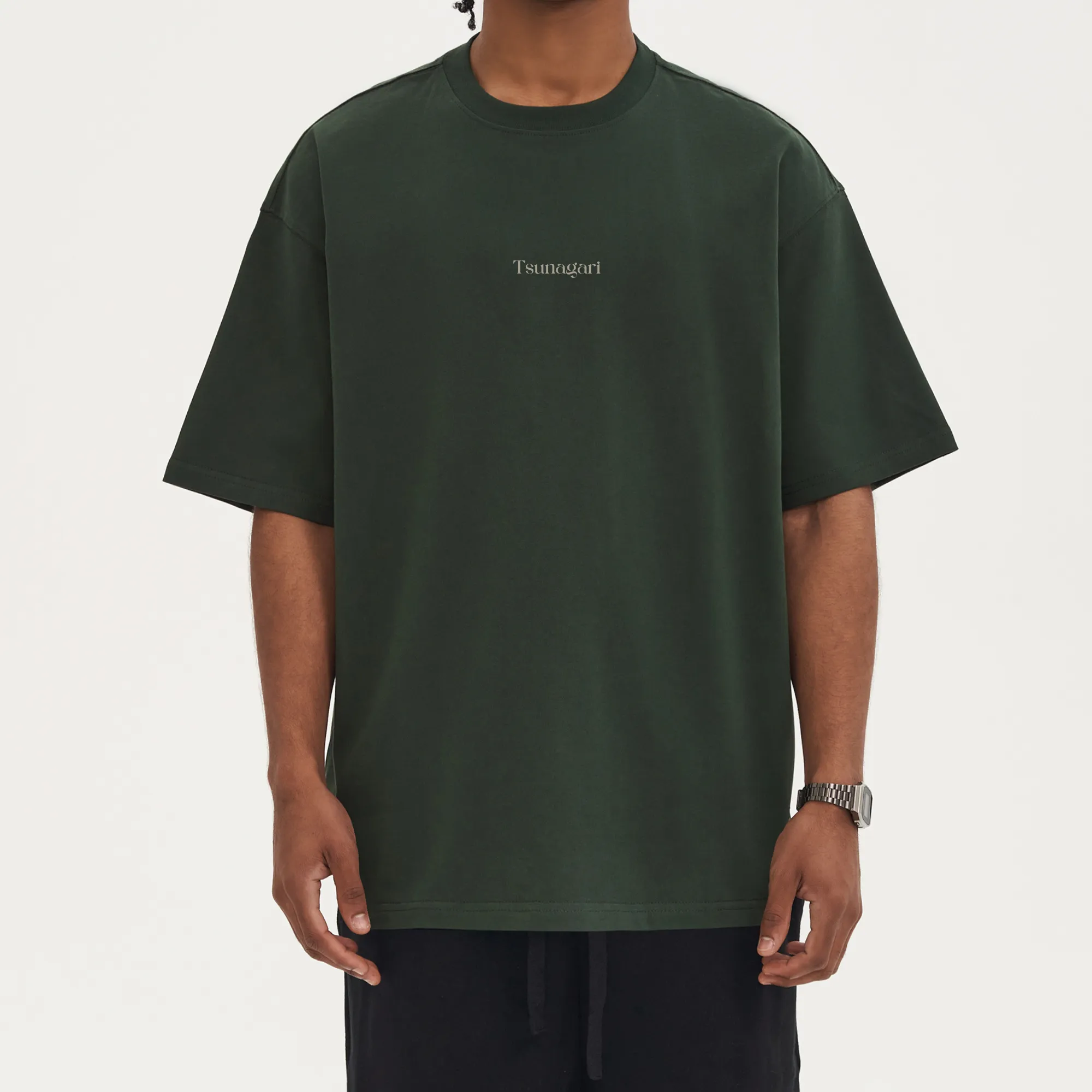 Tsunagari x Dark Green Drop Shoulder T-Shirt x Boxy Fit