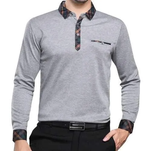 Turn-down Collar Long Sleeve Golf Shirt for Middle-aged Men